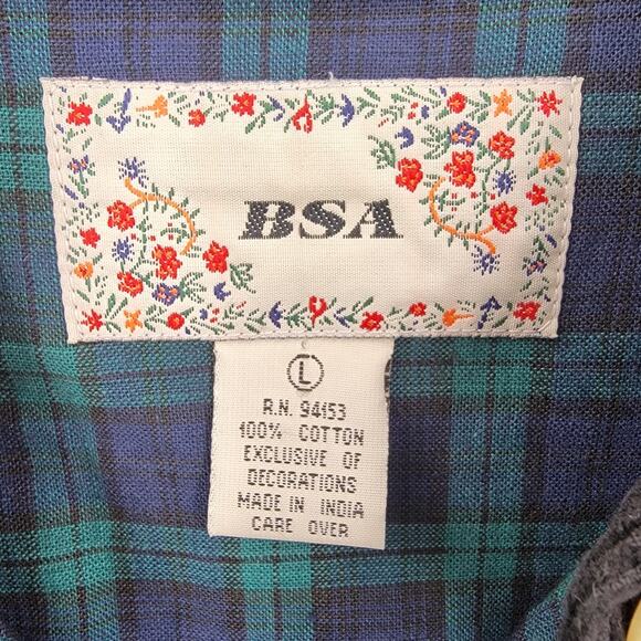 BSA Shirt Womens Large Plaid Blue Green Embroidered School Patches Teacher - Picture 9 of 12